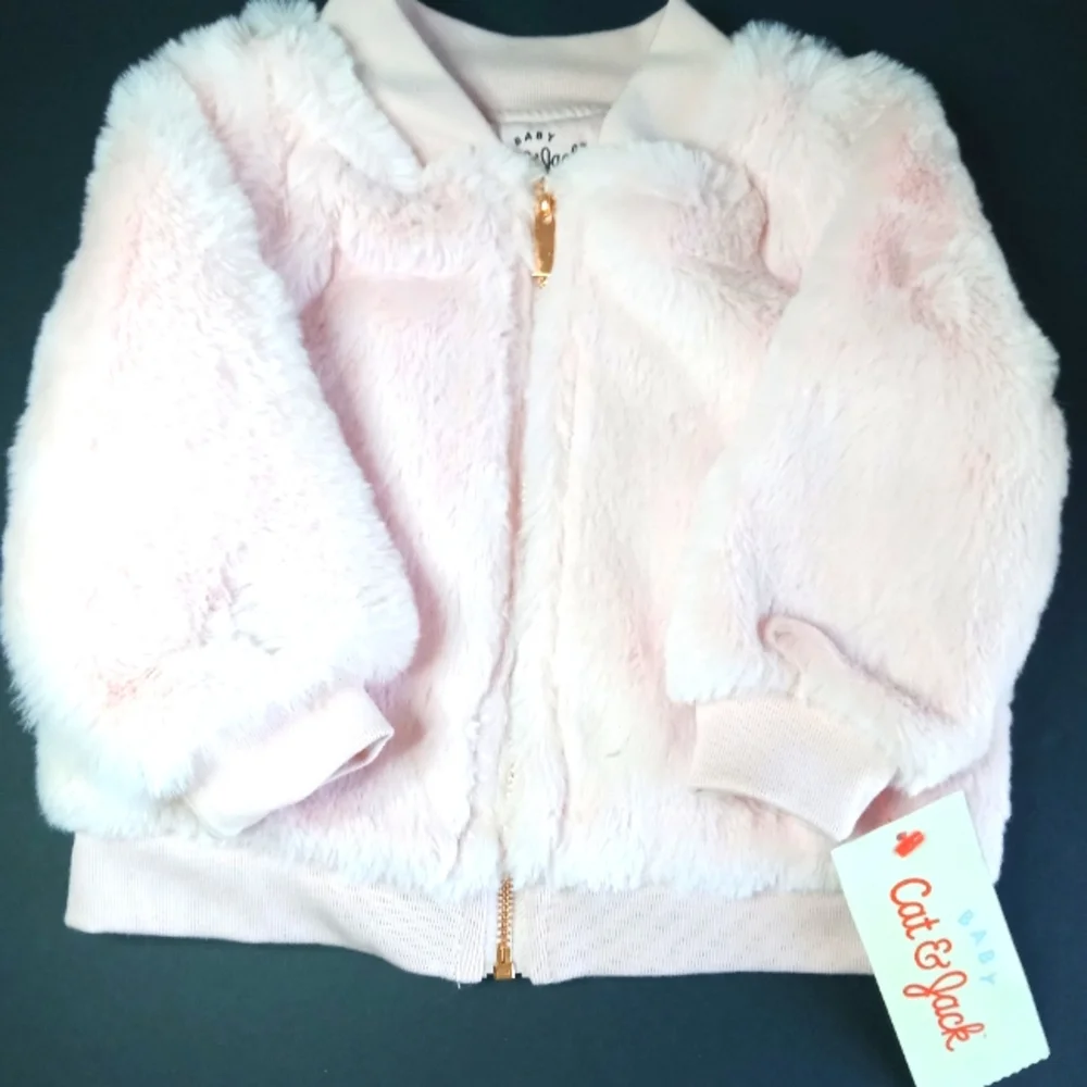 NWT | Cat & Jack Pink Baby Faux Fur Jacket Size 6-9 Months - Picture 1 of 6